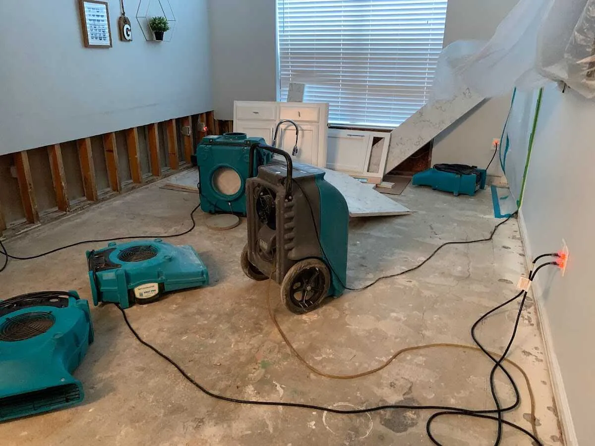 Dehumidifier in flood-cut room for Water Damage Restoration in Lehigh